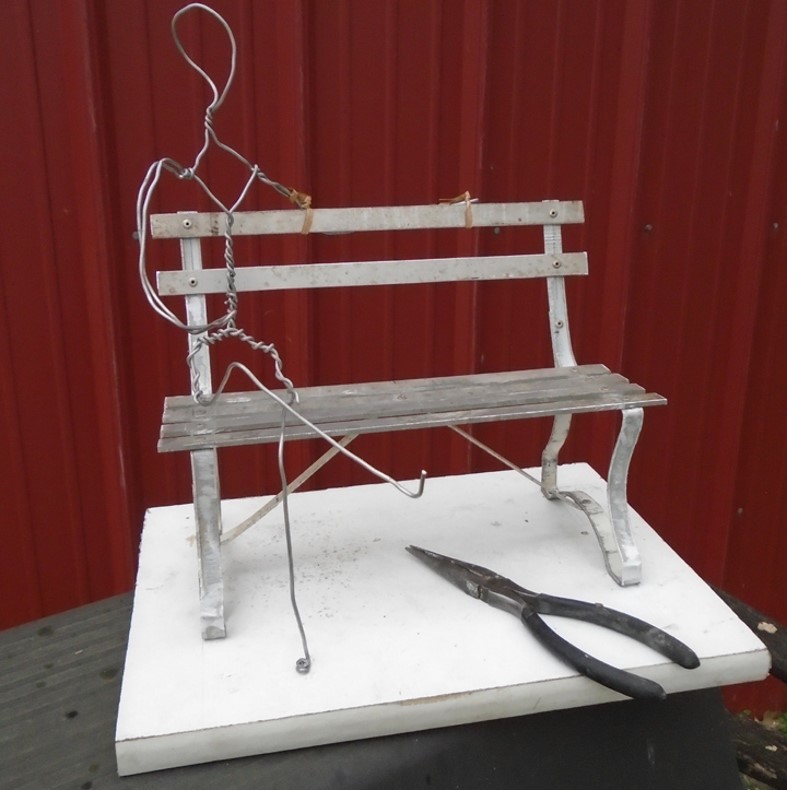 Commission armature for maquette Hoover on a park bench, aluminum, Stephen Maxon, 2016