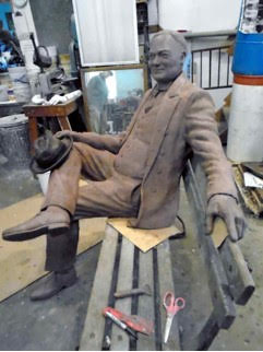 Commission Full size Hoover in clay on Bronze Bench, Stephen Maxon, Doris Park
