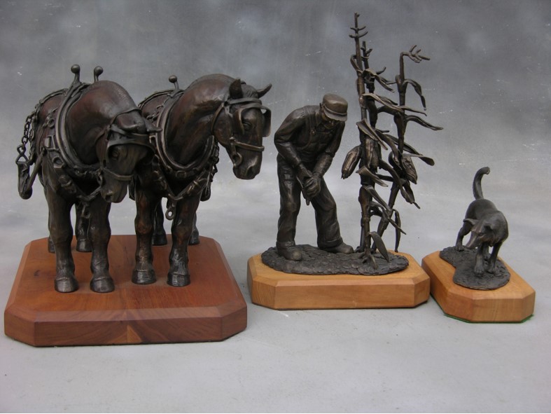 Commissions Bronze maquettes for Street Sculptures in DeWitt Iowa after John Bloom's WPA post office mural