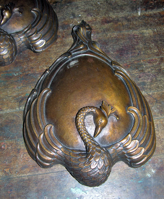 Peacock shield, Steve Murray, bronze from wood carving